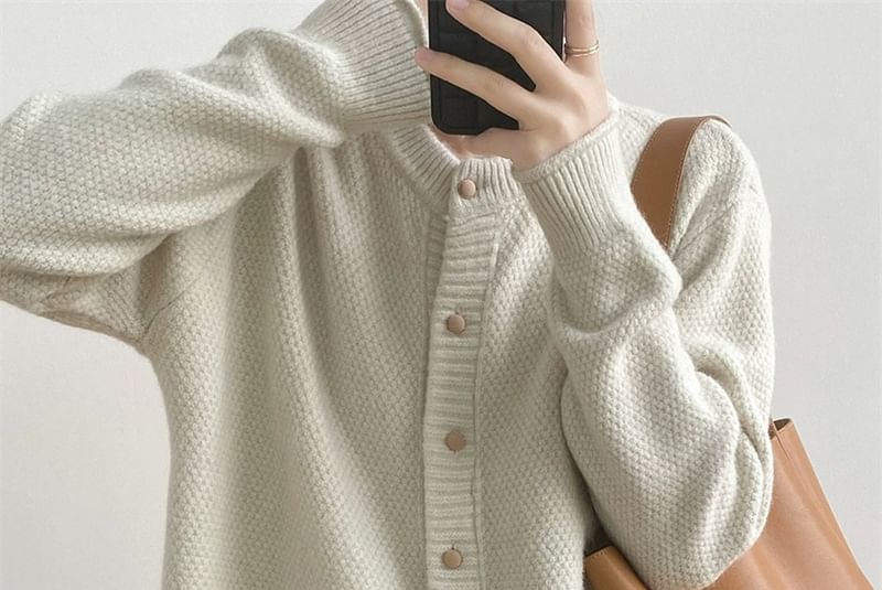 Button-Up Plain Cardigan