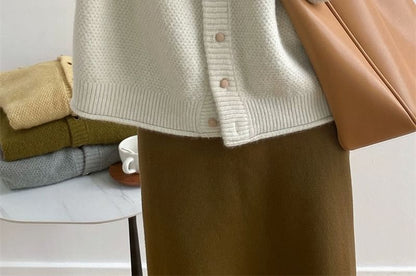 Button-Up Plain Cardigan