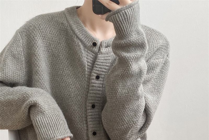 Button-Up Plain Cardigan