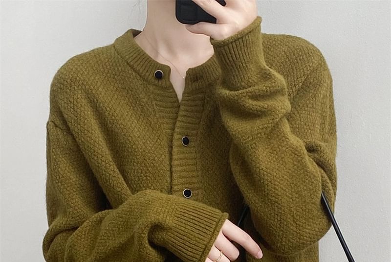 Button-Up Plain Cardigan