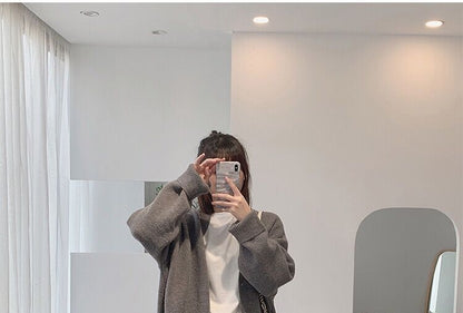 Embroidered Cardigan Letter Button-Up V-Neck