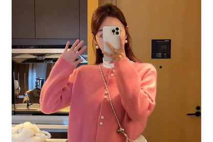 Pearl Plain Faux Buttoned Cardigan