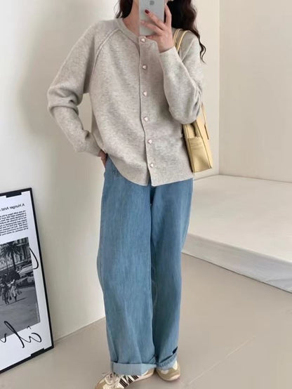 Cardigan Plain Button-Up