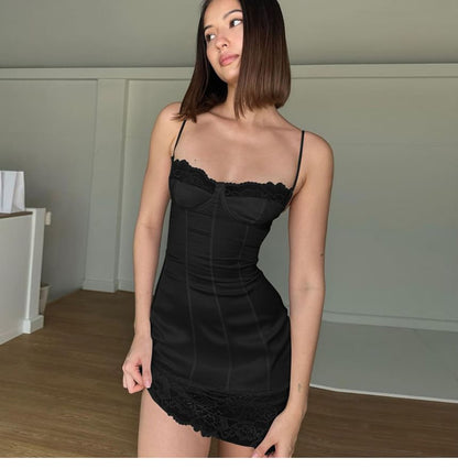 Strap Spaghetti Mini Lace Dress