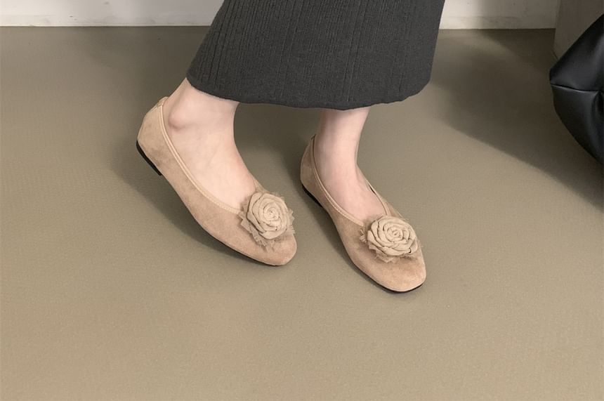 Plain Floral Accent Faux Suede Flats