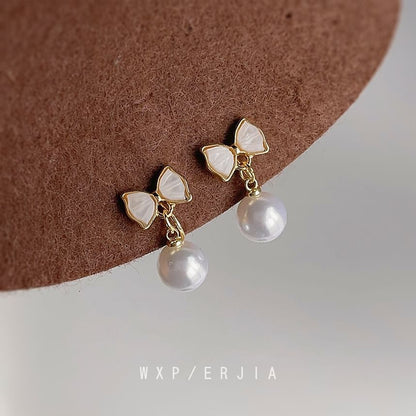 Faux Pearl Drop Cuff Earring Bow