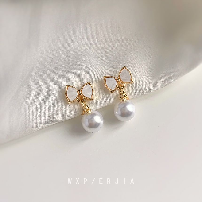 Faux Pearl Drop Cuff Earring Bow