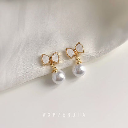 Faux Pearl Drop Cuff Earring Bow