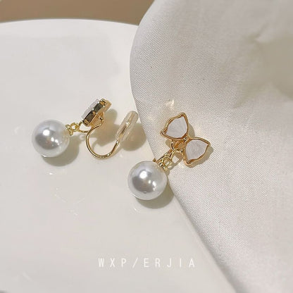 Faux Pearl Drop Cuff Earring Bow