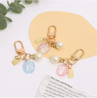 Faux Pearl Shell Acrylic Bag Charm Keyring