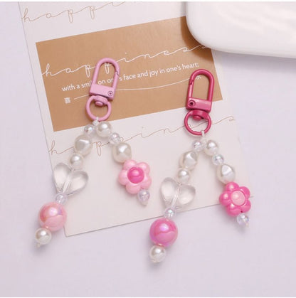 Floral Faux Pearl Bag Charm Keyring