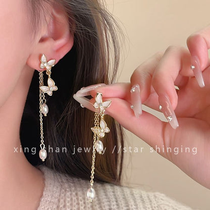 Earring On Pearl / Faux Drop Butterfly Clip