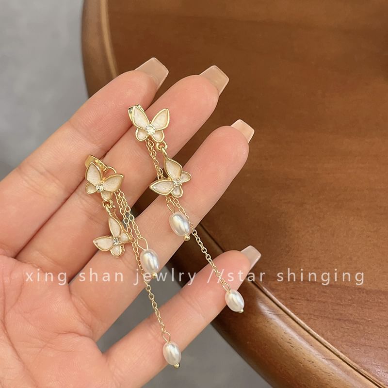 Earring On Pearl / Faux Drop Butterfly Clip