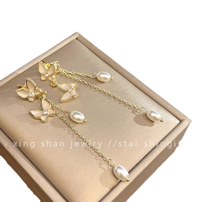 Earring On Pearl / Faux Drop Butterfly Clip