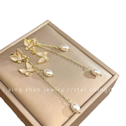 Earring On Pearl / Faux Drop Butterfly Clip
