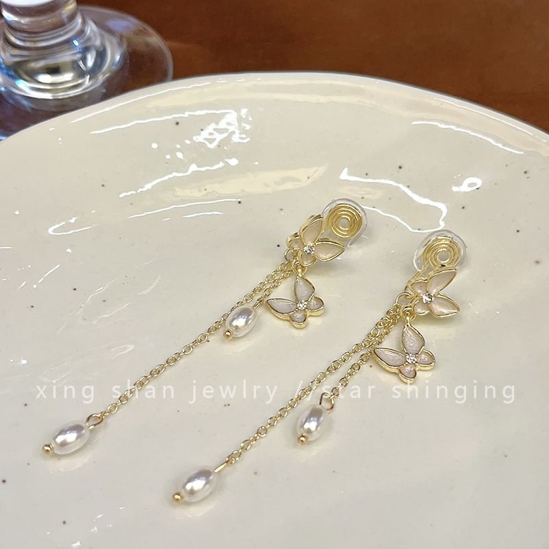 Earring On Pearl / Faux Drop Butterfly Clip