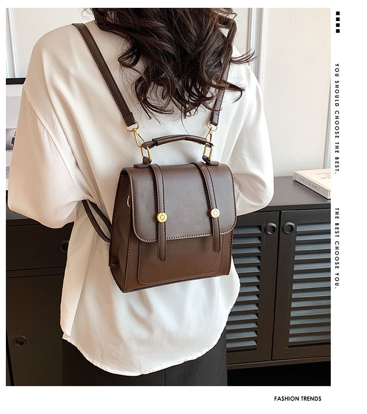 Faux Flap Leather Backpack