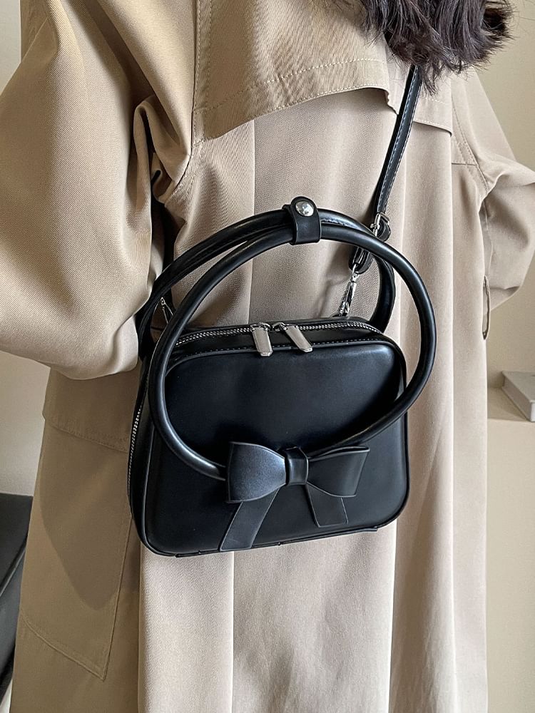 Faux Leather Bow Accent Crossbody Bag