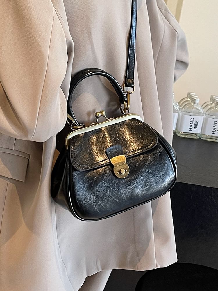 Leather Faux Clasped Crossbody Bag