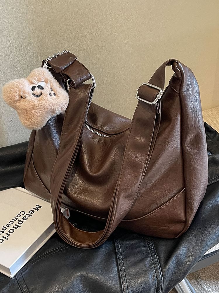 Plain Shoulder Faux Bag Leather