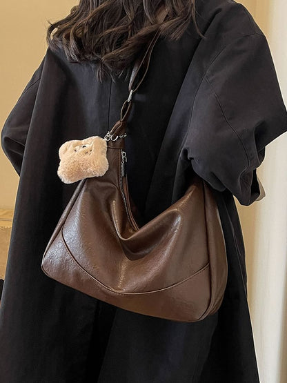 Plain Shoulder Faux Bag Leather