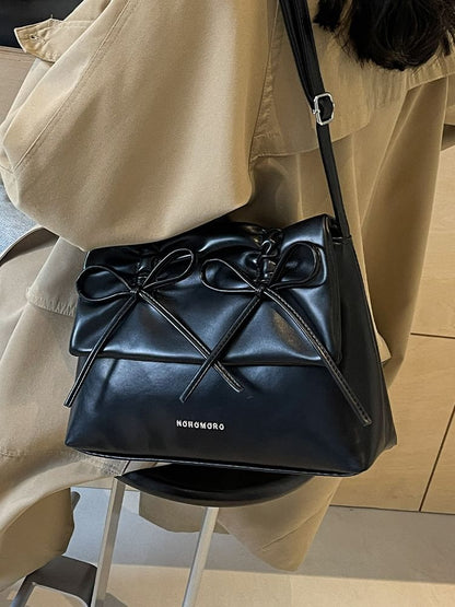 Bag Flap Leather Faux Ribbon Crossbody