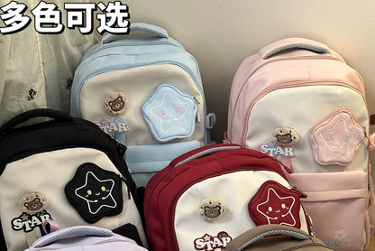 Lettering Star Embroidered Multi-Pocket Backpack / Bag Charm / Set