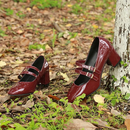 Jane Heel Mary Double Chunky Strap Shoes