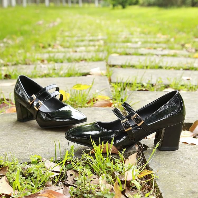 Jane Heel Mary Double Chunky Strap Shoes