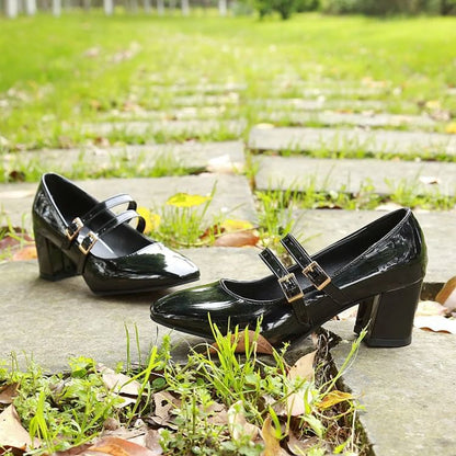 Jane Heel Mary Double Chunky Strap Shoes