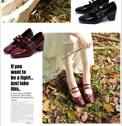 Jane Heel Mary Double Chunky Strap Shoes