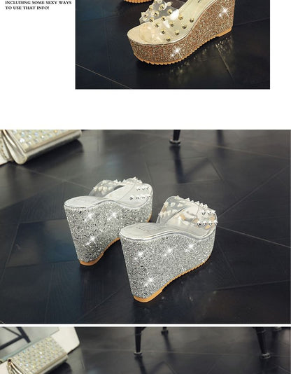 Studded Wedge Slide Platform Heel Sandals