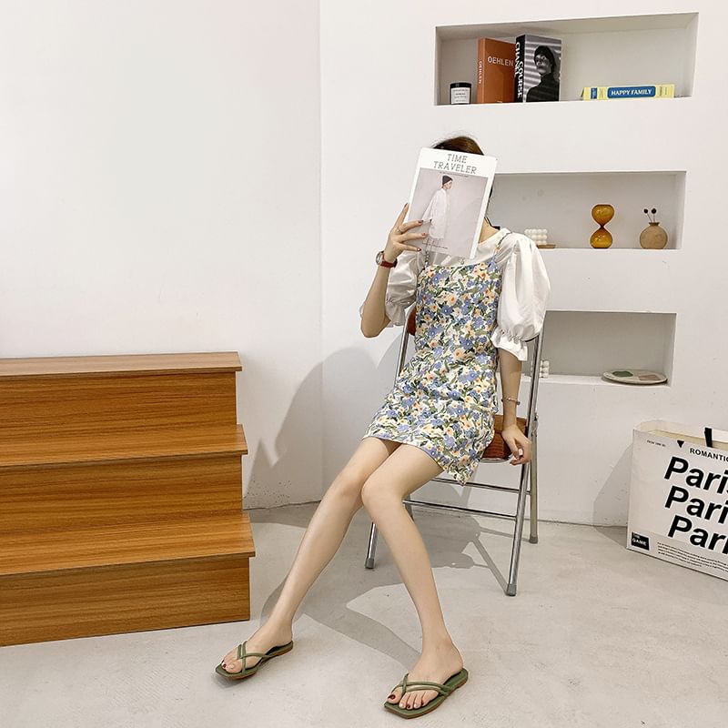 Sandals Slide Square-Toe Toe-Loop