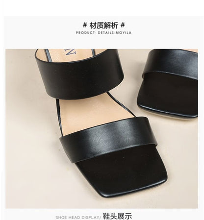 Chunky Slide Heel Square-Toe Sandals