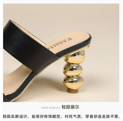 Chunky Slide Heel Square-Toe Sandals