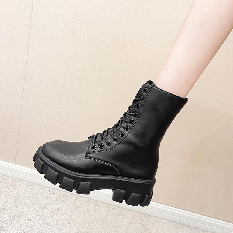 Lace-Up Heel Short Chunky Platform Boots