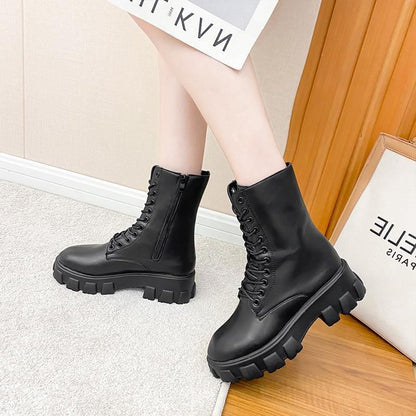 Lace-Up Heel Short Chunky Platform Boots