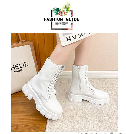 Lace-Up Heel Short Chunky Platform Boots