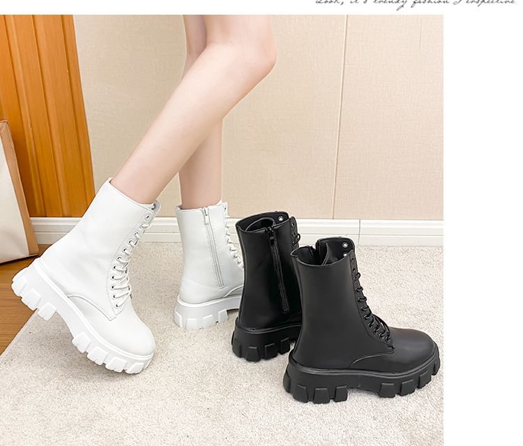 Lace-Up Heel Short Chunky Platform Boots