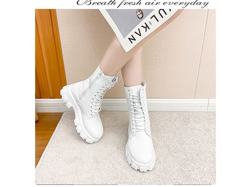 Lace-Up Heel Short Chunky Platform Boots