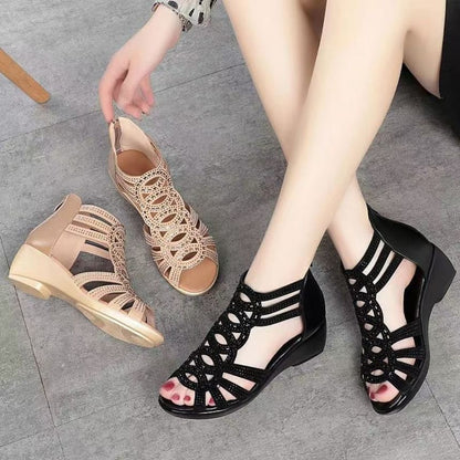 Wedge Rhinestone Sandals Heel Roman