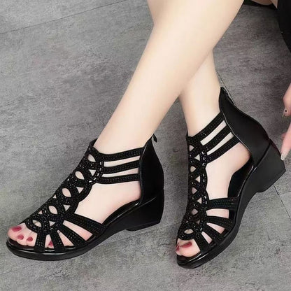 Wedge Rhinestone Sandals Heel Roman