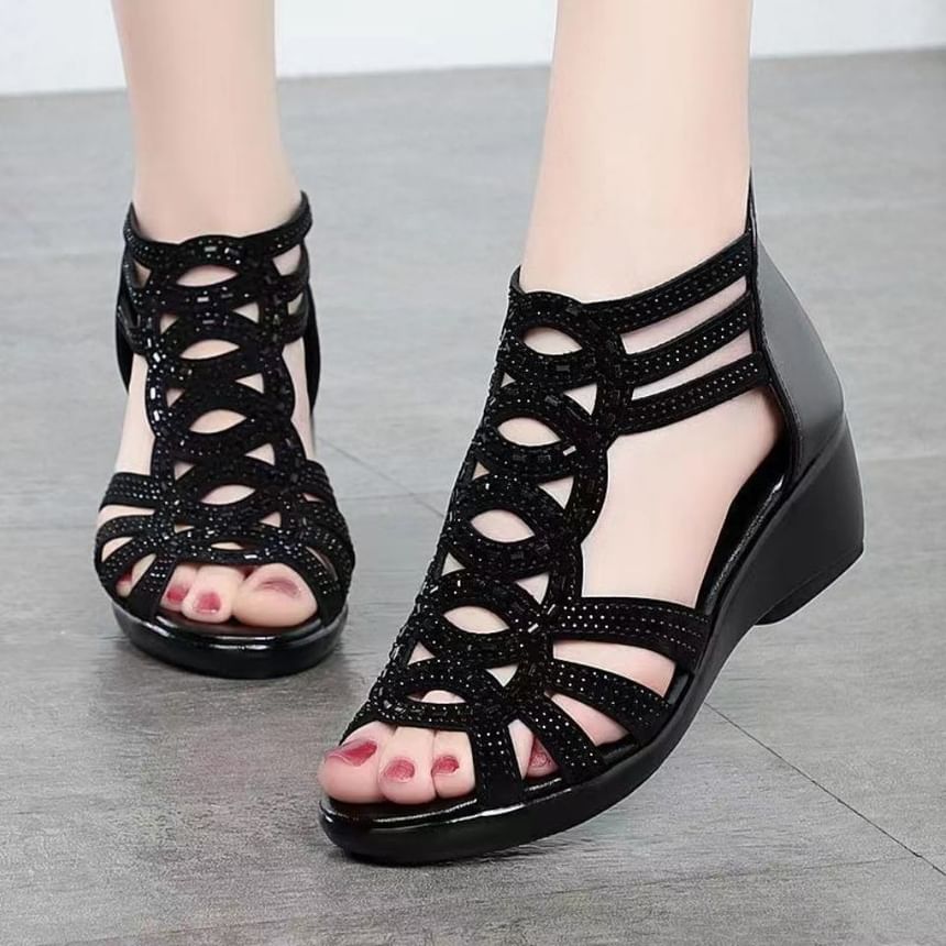 Wedge Rhinestone Sandals Heel Roman