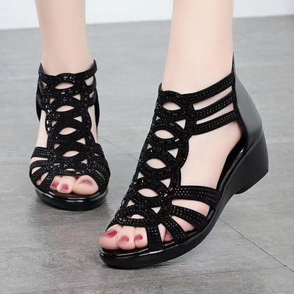 Wedge Rhinestone Sandals Heel Roman