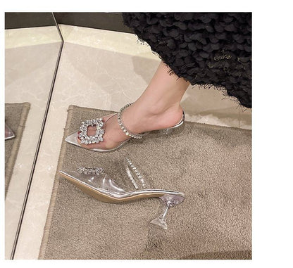 Heel Buckled Rhinestone High Sandals