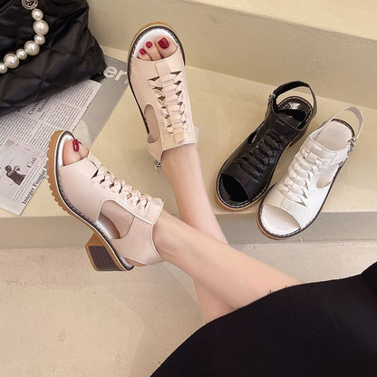 Sandals Heel Cutout Chunky Buckled