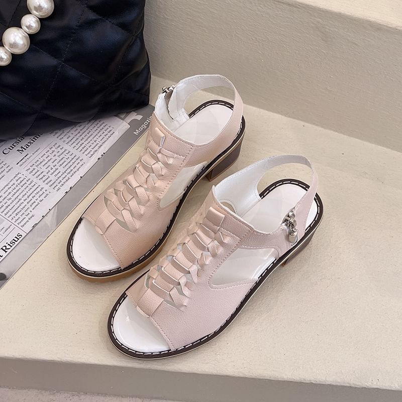 Sandals Heel Cutout Chunky Buckled