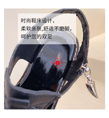 Sandals Heel Cutout Chunky Buckled