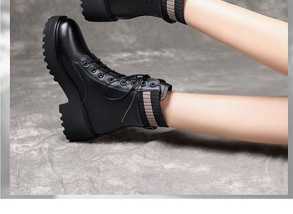 Chunky Boots Platform Heel Lace-Up Short