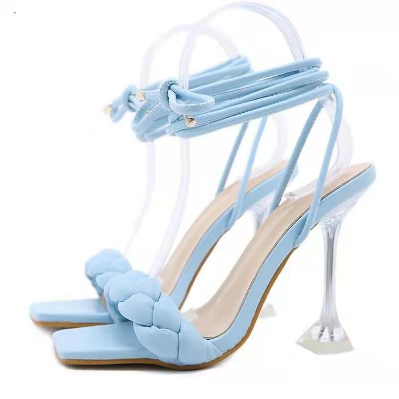 Heel High Sandals Braided Square-Toe